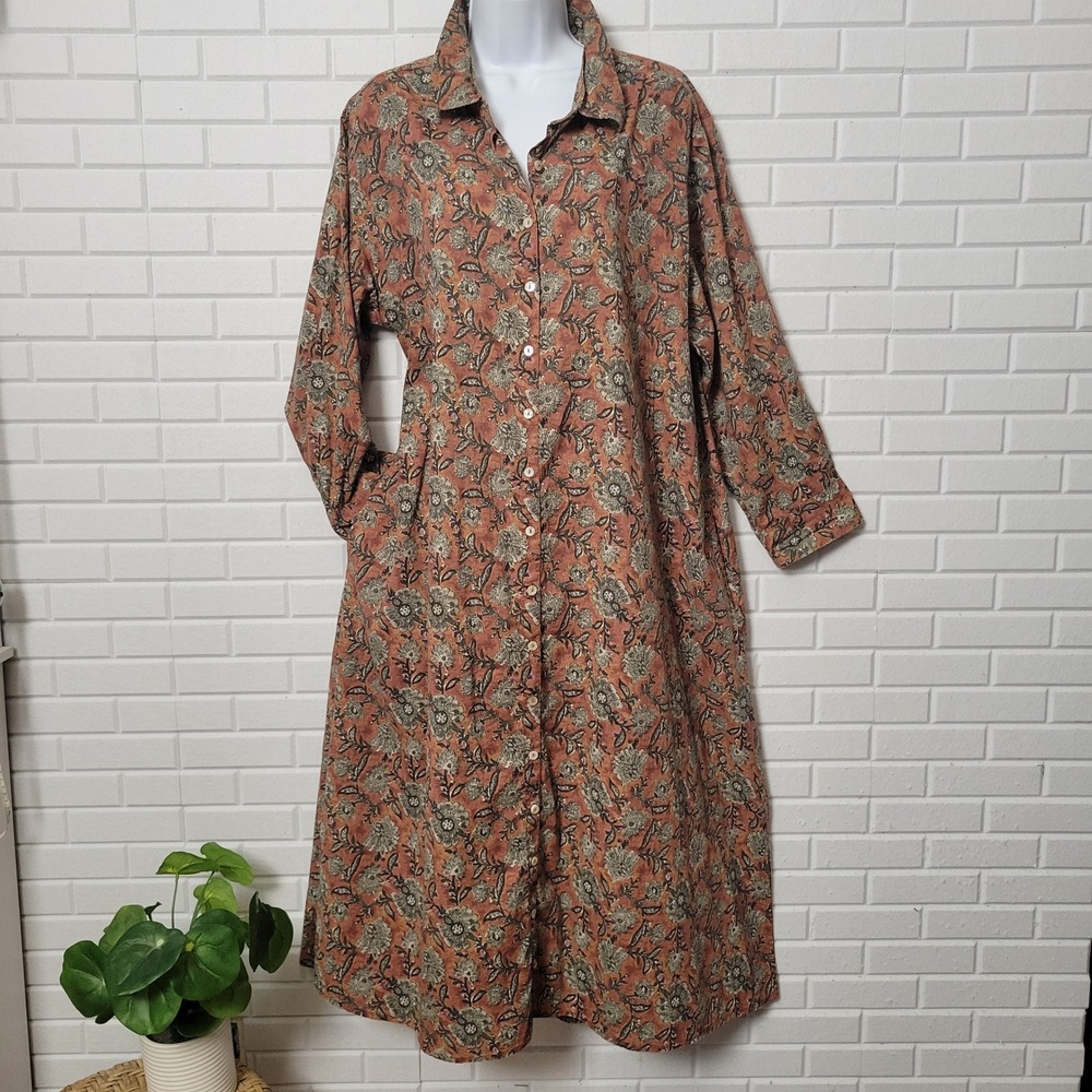 Natural Life Drew Shirt Dress L/XL Floral Cotton Button Up Duster Western Boho